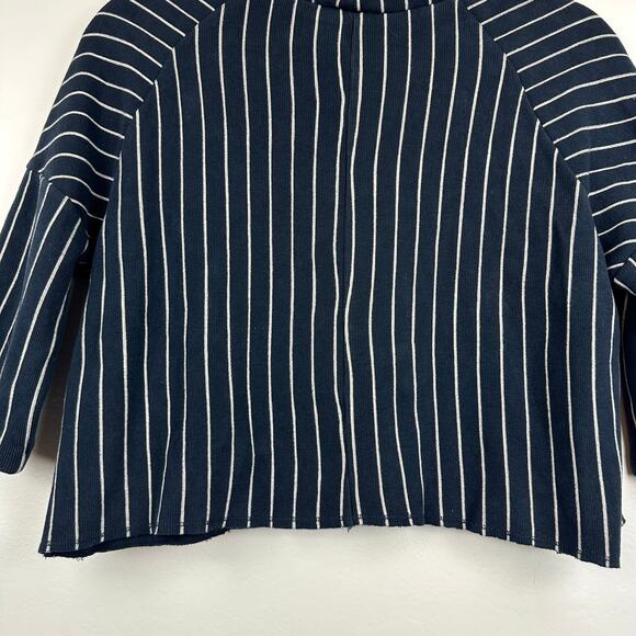 Zara W&B Collection Womens Half Sleeve Mock Neck Navy/White Striped Shirt Small - Picture 7 of 10